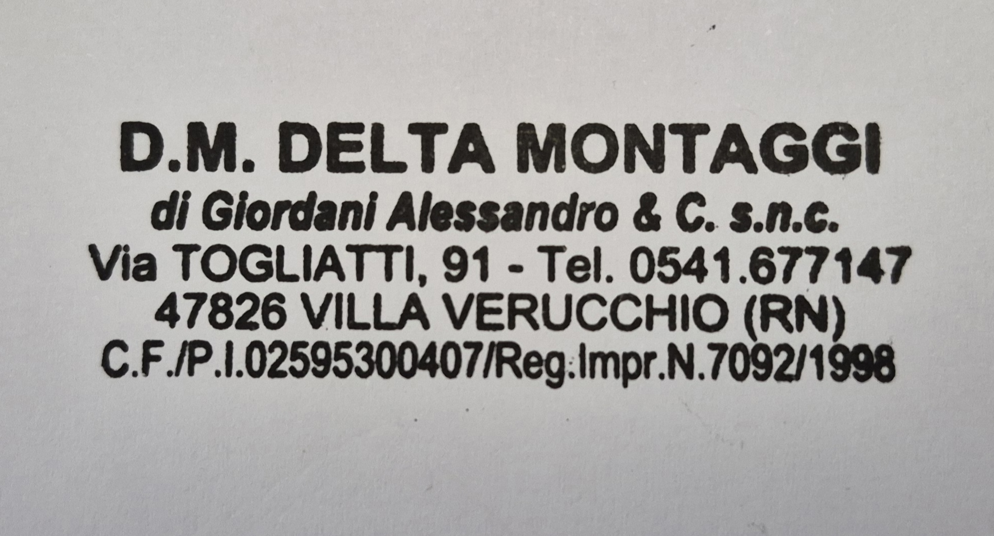 D.M. DELTA MONTAGGI di GIORDANI ALESSANDRO & C. S.N.C.